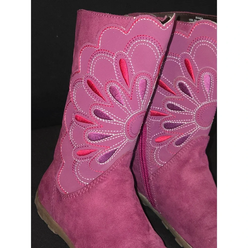 Stride Rite Bianca Girls Boots Size 9.5M Pink Suede Floral Zip Up Cute Shoes‎